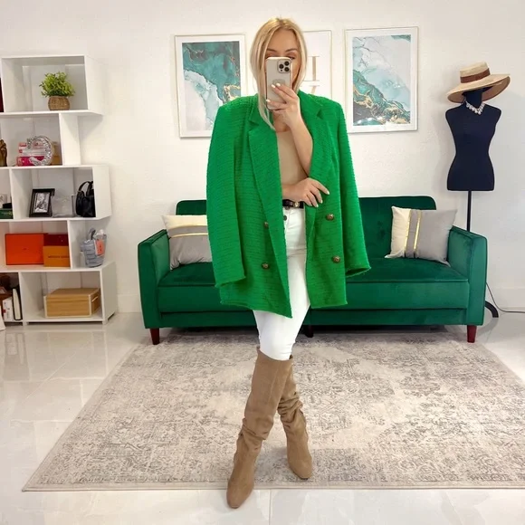 Zara Tweed Green Double Breasted Jacket - Picture 7 of 7